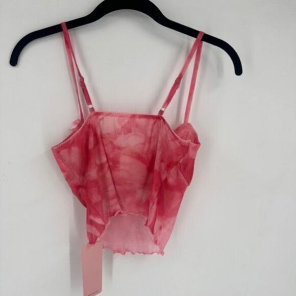 NWT Micas Pink sheer Ruffle Hem Crop Cami Tank Top Whimsical Fairy Small Cami - Picture 3 of 10